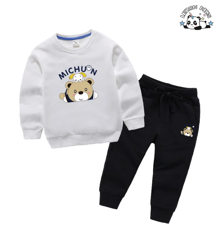 LEZONKIDS - Custom Child Suit Set Boy Cartoon Round Neck Cotton Long Sleeve Sweatshirt Pants Boy Suit